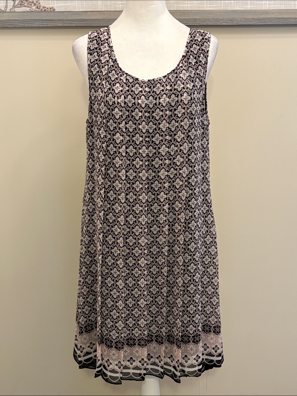 Max Studio Midi Sleeveless Scoop Neck Dress Black & Cream Large